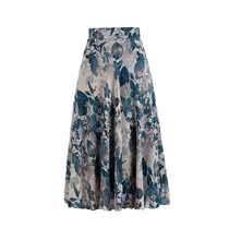 Chiffon printed skirt womens summer high-waisted drapey A-line skirt mid-length slimming hip-covering dance skirt pleated skirt