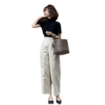 White wide-leg pants for women spring and summer high-waist slim casual pants commuter trousers loose drapey straight nine-point suit trousers