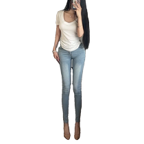 Simple light-colored wear with full-crotch skinny jeans for women in spring and autumn high-waisted four-way stretch slim pencil pants small-legged pants