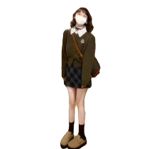 Retro gray plaid skirt for women in autumn and winter high-waisted slim A-line skirt short skirt temperament commuting plaid hip skirt