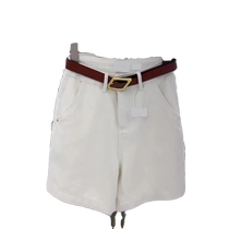 White denim shorts for women new summer style large size slightly fat high waist slim straight mid-pants casual versatile five-point pants