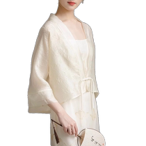 New Chinese style chiffon sun protection clothing for women summer ice silk tulle cardigan small waistcoat suspender skirt shawl blouse