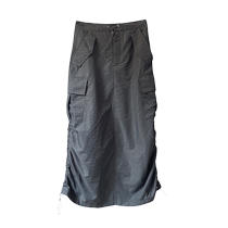 Quick-drying pleated drawstring work skirt for women summer new style retro loose casual back slit mid-length skirt