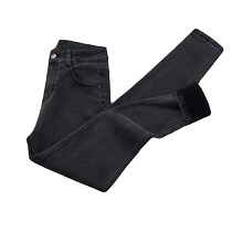 Black and gray petite jeans for women in autumn and winter plus velvet high waist four-way elastic slim fit Maillard pencil pants boot pants