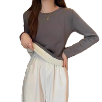 Thick velvet thermal underwear for women in autumn and winter modal bottoming shirt large size slim fit top with round neck autumn coat