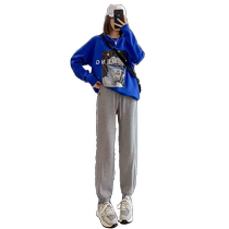 Gray sweatpants womens autumn and winter 2023 new bloomers loose slimming plus velvet pants casual leggings sweatpants