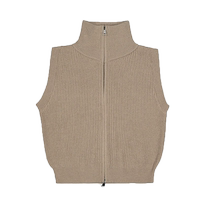 Comfortable and simple high collar double zipper knitted vest autumn and winter new temperament versatile slimming bottoming shirt vest top