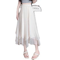Irregular mesh skirt for women summer thin gauze skirt high waist slimming A-line skirt mid-length umbrella skirt for small people
