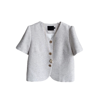 French short-sleeved small fragrant blazer for women summer new outer cardigan temperament versatile commuting short top