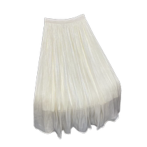 White Pearlescent Skirt Womens Summer New Style Pleated Skirt High Waist Slim Flowing Gauze Skirt Mid-Length A-Line Umbrella Skirt