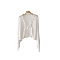 French ice silk sunscreen cardigan for women summer thin style with suspender skirt and shawl jacket top knitted blouse