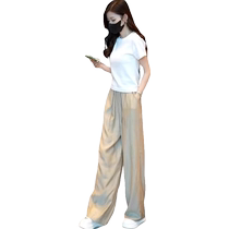 High-end big-name short-sleeved T-shirt for women in summer slim-fitting T-shirt fashionable and western-style top with wide-leg pants