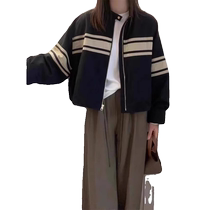 European Korean style striped jacket for women spring and autumn new style loose slimming fashionable age-reducing versatile top baseball uniform