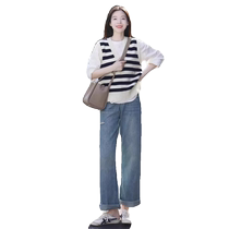 French style knitted vest suit for women in early spring elegant and capable shirt layered vest two-piece suit