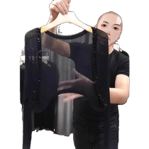 Black ice silk knitted sun protection cardigan for women summer thin shawl with suspender skirt and blouse air conditioning shirt top