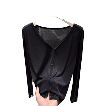 Black ice silk knitted sun protection cardigan for women summer thin style outer blouse with long skirt air conditioning shirt shawl top