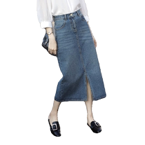 High waist slit denim skirt for women spring and autumn new retro versatile a-line skirt slim mid-length hip skirt