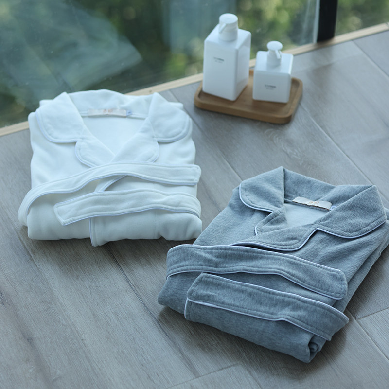 Hotel bathrobe lovers a couple of ladies a medium long version of pure cotton towel material water suction speed dry pyjamas men's spring and autumn family clothes