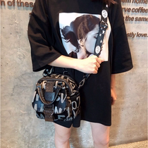 Hong Kong trendy brand letter hot diamond shoulder bag womens fashion oblique cross three-way bag wild leather soft leather multi-purpose small backpack