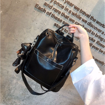 Hong Kong trendy brand cowhide backpack womens fashion all-match soft leather leather large capacity dual-use backpack travel bag black