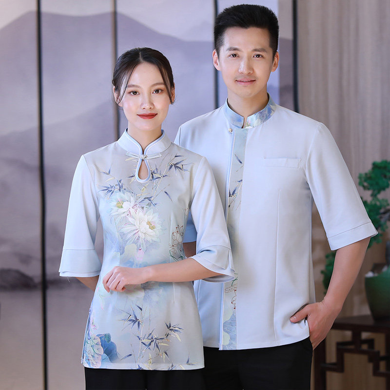 Custom Hotel Mid West Style Cafeteria Catering Fire Pot Shop Attendant Working Clothes Woman Short Sleeve Tea House Cafe Suit-Taobao