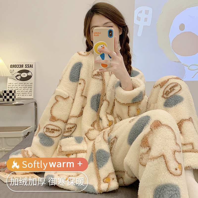 Coral Fleece Pajamas for Women 2026 New Winter Thickened High-End Cute Plush Loungewear for Ladies Autumn and Winter