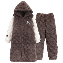 Coral velvet pajamas for men in winter plus velvet and thickened three-layer quilted complete set of large size boys mens pajamas in autumn and winter