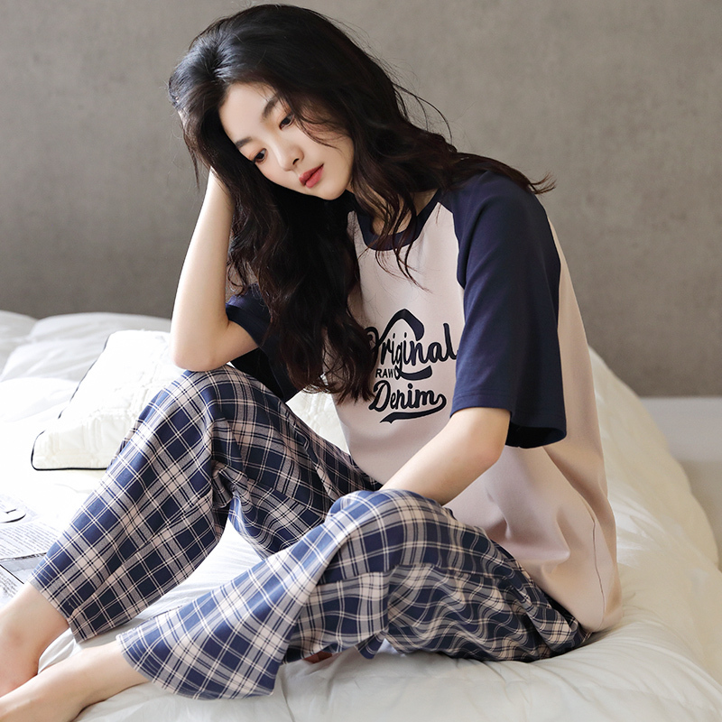 Pure Cotton Pajamas for Women, Summer 2026 New Style, Short-Sleeved Long Pants, Korean Style, Plus Size Women's Loungewear Set for Summer