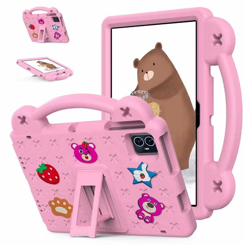 Cartoon Strawberry Bear Children's Tablet Protective Case Suitable for Apple iPad Air11 Eva Anti-Fall Pro13 Portable and Convenient iPad 10 Invisible Stand Mini6 Children's Protective Case Pro 12.9inch
