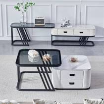 Slate coffee table TV cabinet combination home living room small apartment light luxury soft package apartment Italian minimalist telescopic square