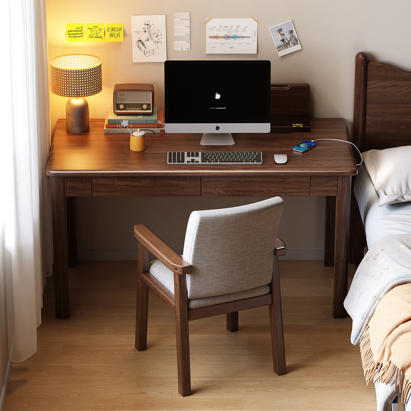 Walnut Solid Wood Desk with Hidden Socket Box Storage for Home Bedroom Simple Computer Desk Office Desk Writing Desk Walnut Solid Wood Desk with Hidden Socket Box Storage for Home Bedroom Simple Computer Desk Office Desk Writing Desk