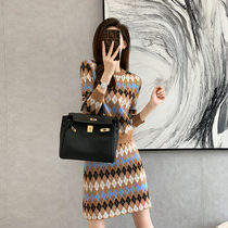 Lingge Knitted Two-Piece Womens Autumn and Winter New French Fragrant Sweater Slim Skirt Casual Fashion Set