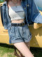 牛仔短裤女高腰2024年夏季新款宽松显瘦复古百搭卷边阔腿a字热裤