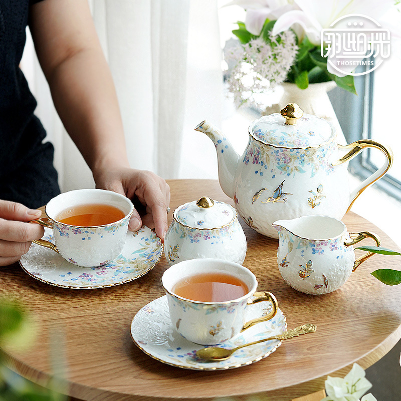 British Afternoon Tea Cup Set Coffee Set Household Flower Room Butterfly European Cup High-End Exquisite Coffee Cup and Saucer