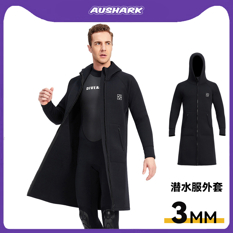 Aus New 3mm Hooded Diving Windbreaker for Men, Sun Protection and Warmth, Snorkeling Jacket for Women, Cold-Proof Diving Suit
