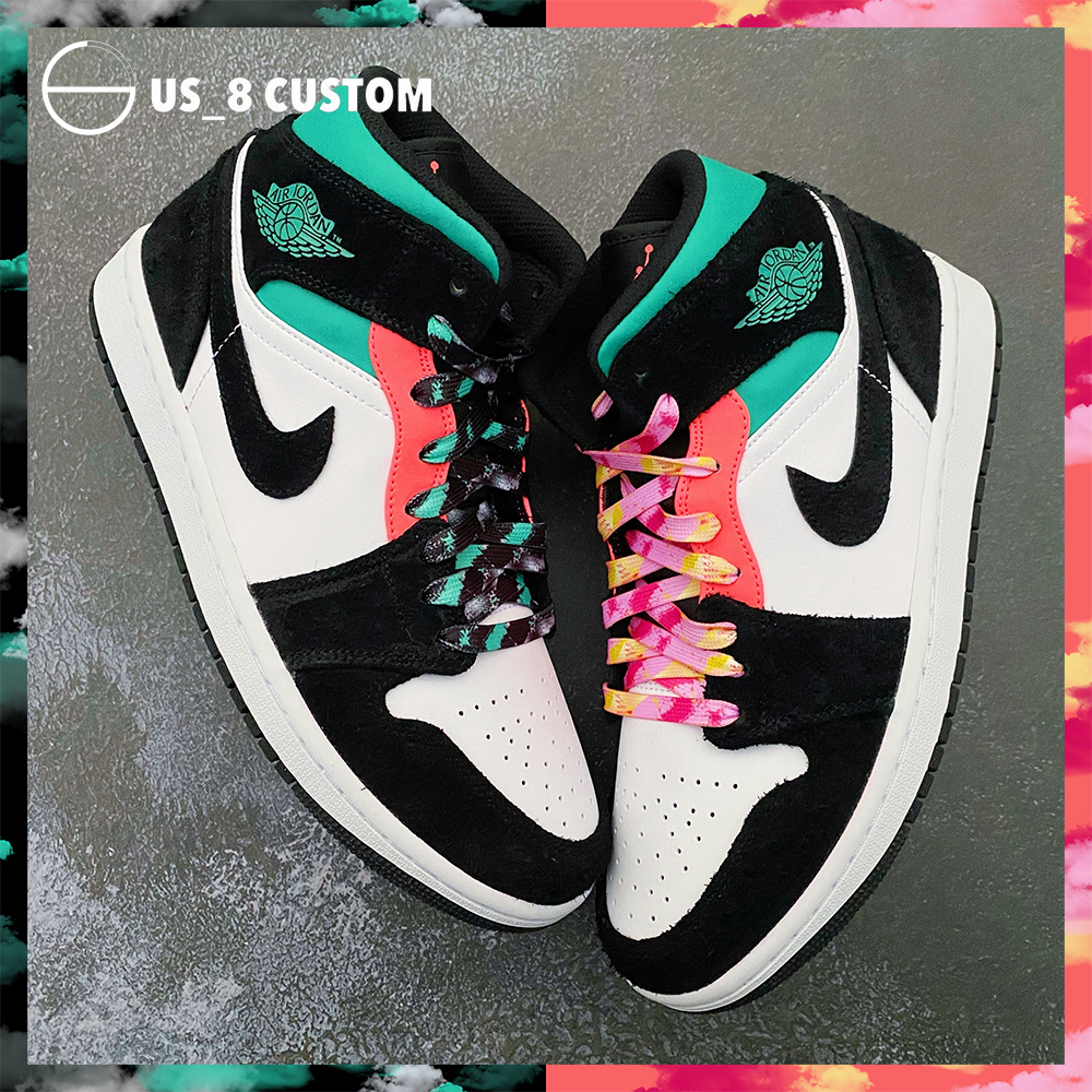 Original adaptation AF1 Air Force One AJ1 New South Coast Graffiti Hot Pink Black Green Toe Tricolour Splicing Shoestring
