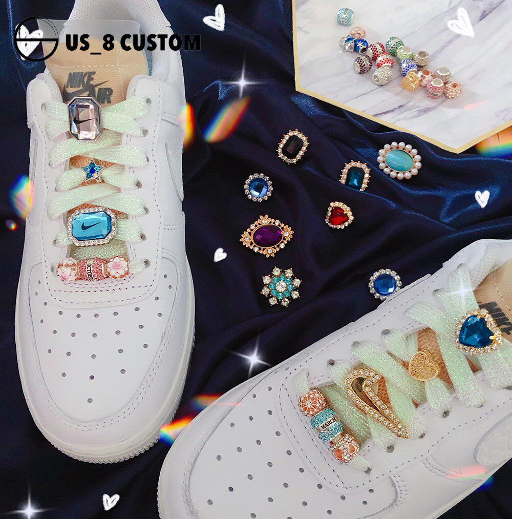 Adapted af1 jewel shoes with shadow accessories Pearl Crystal Air Force One accessories accessories accessories Laces Buckle Decorations