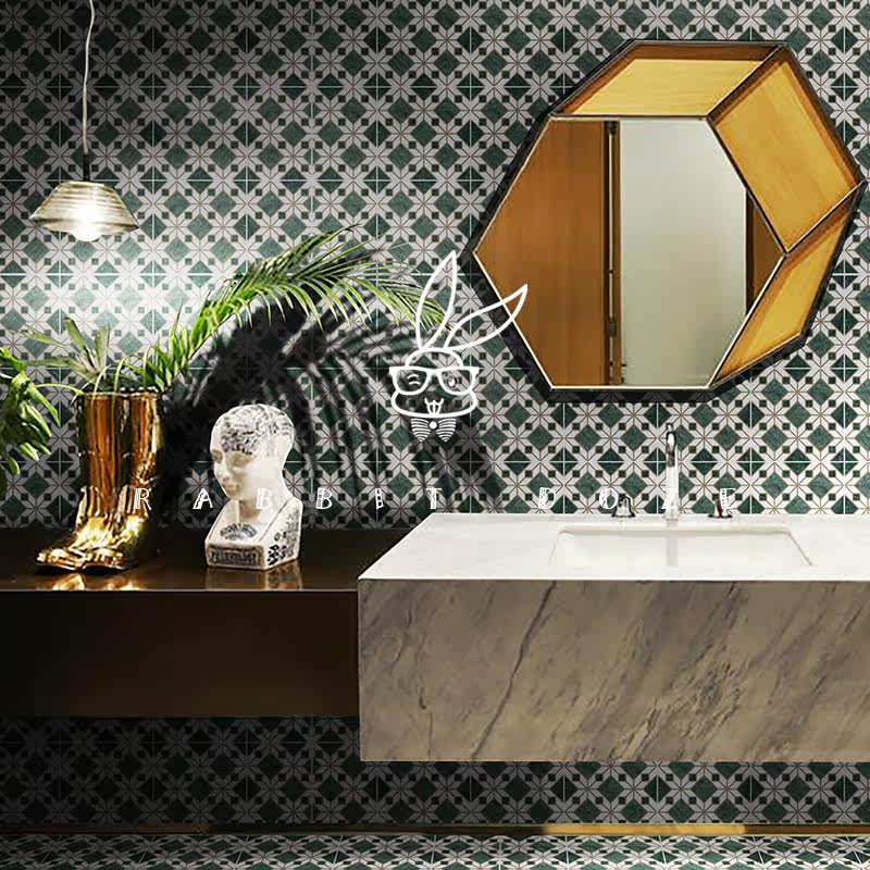 Light luxury retro green tile art small flower dressroom kitchen balcony background wall tile anti - slip 200200