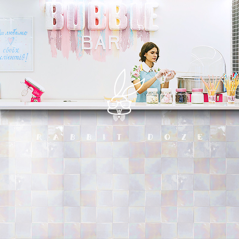 Nordic wind fantasy color plated small white brick toilet balcony kitchen wall tile Bar Bar Bar 150*150