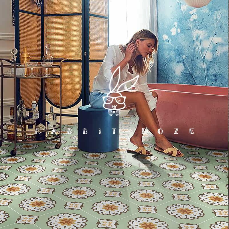 Nordic style pastoral style small fresh green tile retro brick balcony bedroom bathroom kitchen non-slip 300300