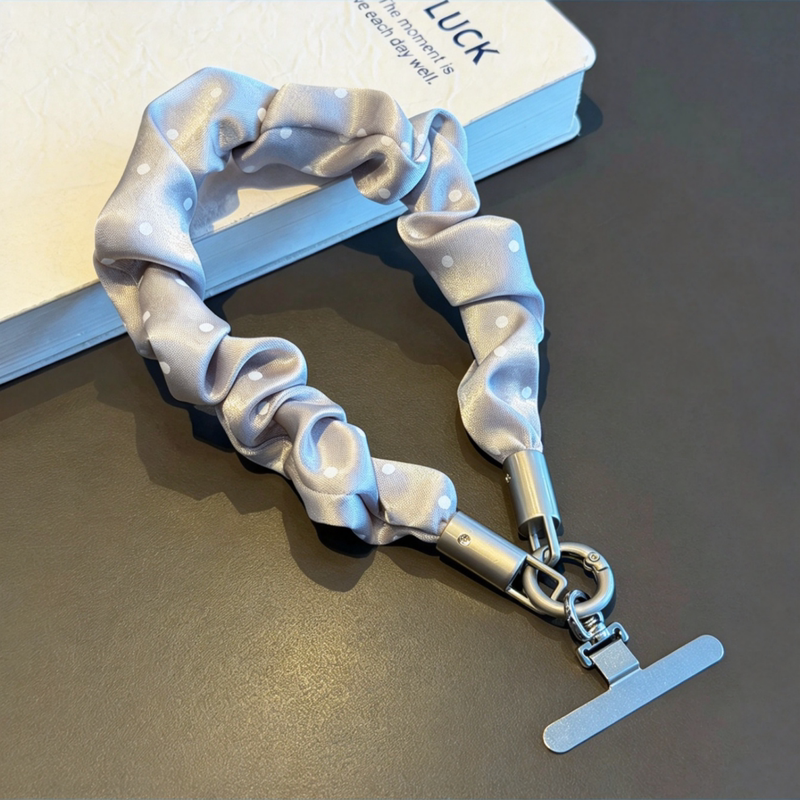 Satin Polka Dot Silk Phone Lanyard Wrist Strap 2026 New Pleated Short Phone Chain Anti-Lost Accessory Hanging Chain