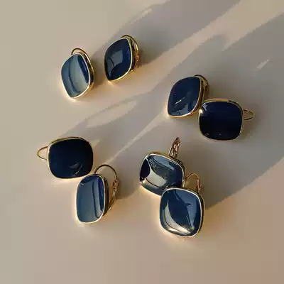 Korean blue earrings female drop glaze temperament advanced French retro 2021 New Tide Net red autumn and winter ear buckle
