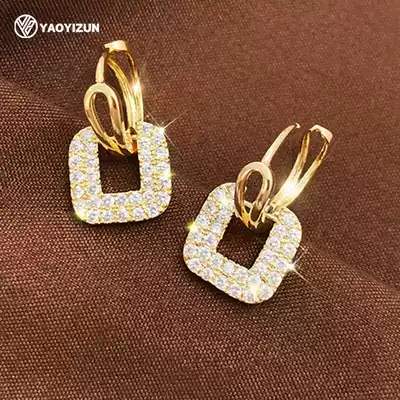 Korean Geometric Earrings Square Premium Sense 925 Sterling Silver Gold 2021 New Tide Temperament Diamond Earrings Women