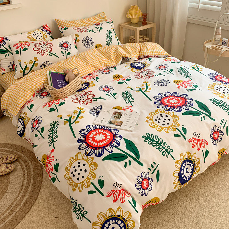 Little cute cotton 100 cotton four-piece set small floral fresh girly heart princess style high-quality bed three-piece set