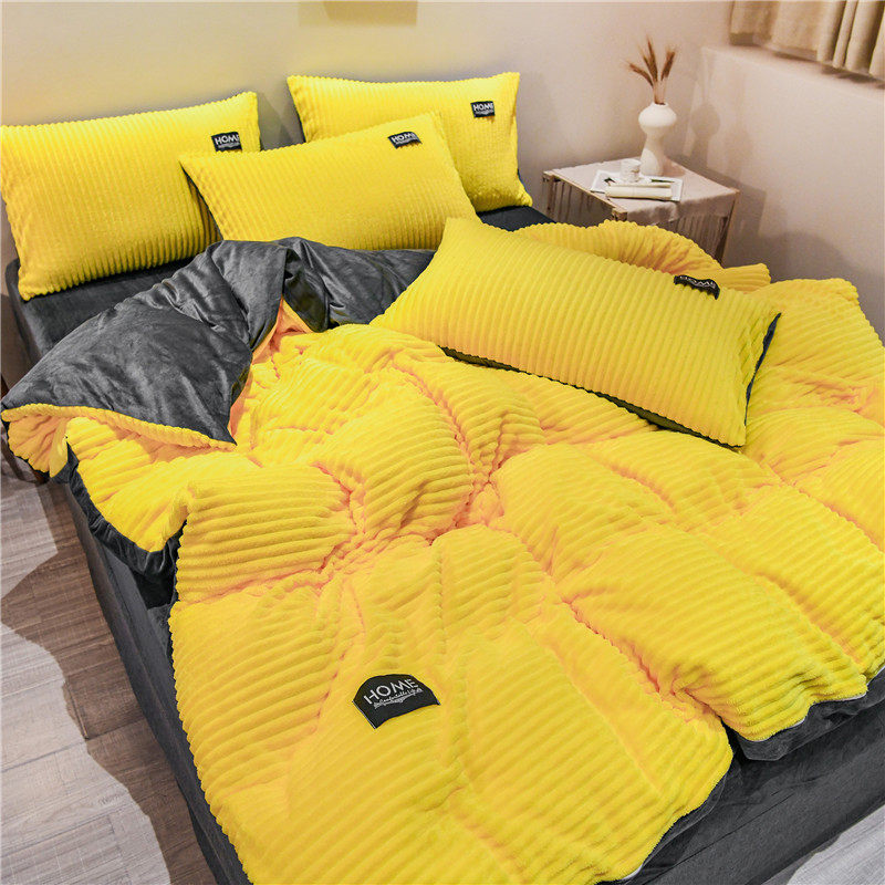 Winter warm coral velvet bed four-piece double-sided flannel crystal velvet milk velvet magic velvet thick quilt cover