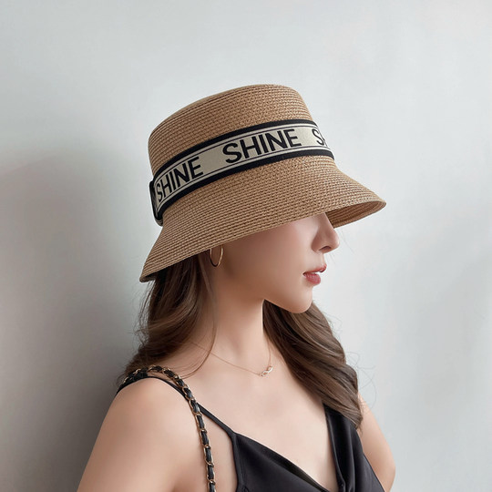 Cz/Original Straw Sun Hat for Sun Protection and Shade, Korean Style Versatile Straw Hat with Letters, Trendy Sun Hat for Women