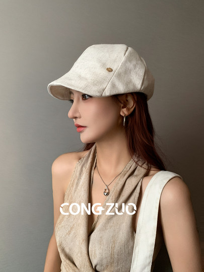 Designer-Vorwärtshut, Damen-Baumwolle und Leinen, dünne Entenkappe, Sommer, atmungsaktiver Sonnenschutz, Retro, vielseitige Enten-Baskenmütze