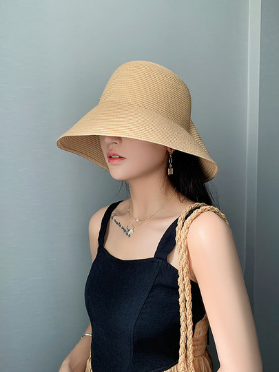 Классическая соломенная шляпа с бантом для женщин, лето 2025, новая рыбацкая шляпа с большими полями, открывающая лицо, небольшой солнцезащитный козырек, солнцезащитная шляпа
