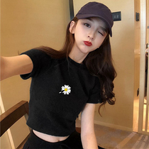  Short t-shirt female ins tide black umbilical tight-fitting short-sleeved summer slim-fitting high-waist small top 2021 new