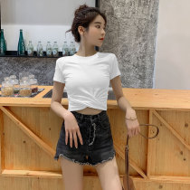  White tight short t-shirt female ins tide jazz short-sleeved high waist slim hip-hop umbilical top 2020 new summer